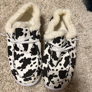 Cow Print Fur-Lined Sneakers